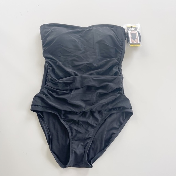 DKNY Shirred Waist Bandeau Swimsuit Black - M - Picture 4 of 6